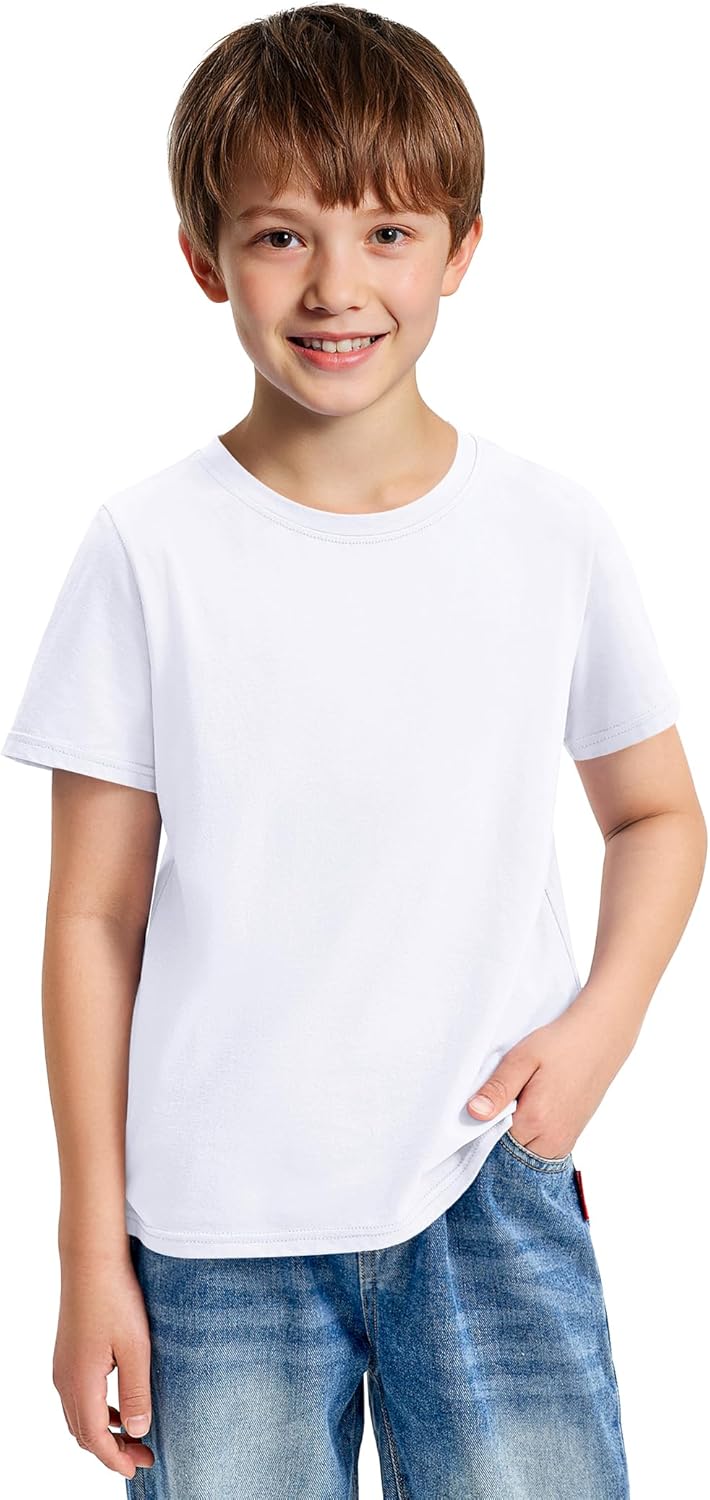 BOOPH Boys Shirts Short Sleeve T-Shirts Kids Basic Crew Neck Tops Casual Cotton Tees Clothes