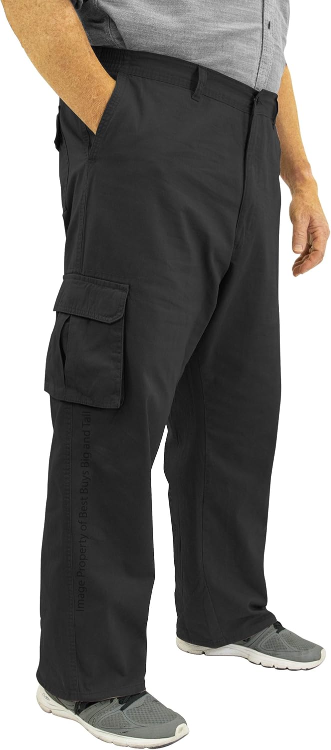 ROCXL Big & Tall Men’s Cotton Cargo Pants with Expandable Waist
