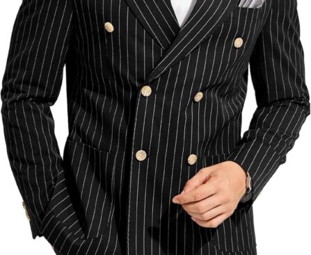 Suits for Men Pinstripe 2 Pcs Slim Fit Formal Tuxedo Set Business Casual Wedding Party Suit Stripes Blazer Black Pants