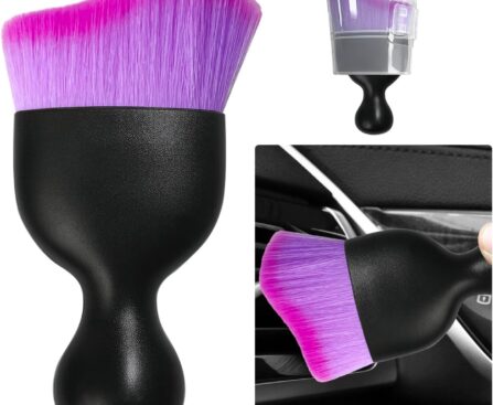 Ziciner Car Detailing Brush, Curved Soft Bristles Auto Removal Dust Collectors, Universal Vehicle Dashboard, Air Conditioner Vents etc Interior Cleaning Tool Accessories (Double Purple)