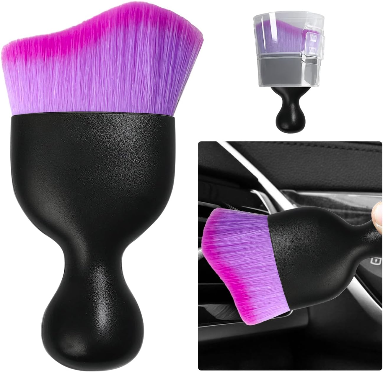 Ziciner Car Detailing Brush, Curved Soft Bristles Auto Removal Dust Collectors, Universal Vehicle Dashboard, Air Conditioner Vents etc Interior Cleaning Tool Accessories (Double Purple)