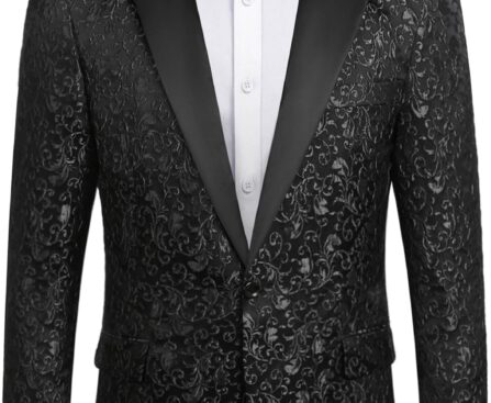 COOFANDY Mens Floral Tuxedo One Button Luxury Shiny Blazer Dinner Party Prom Wedding Suit Jacket