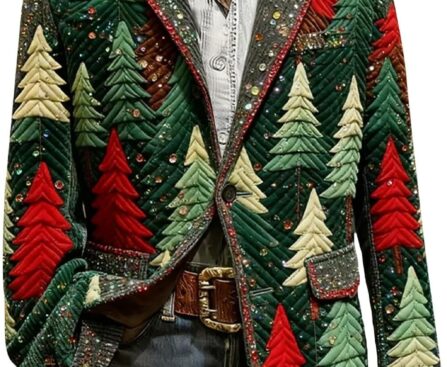 Mens Christmas Blazer Ugly Xmas Graphic Holiday Party Jacket One Button Casual Business Sport Coat with Pockets