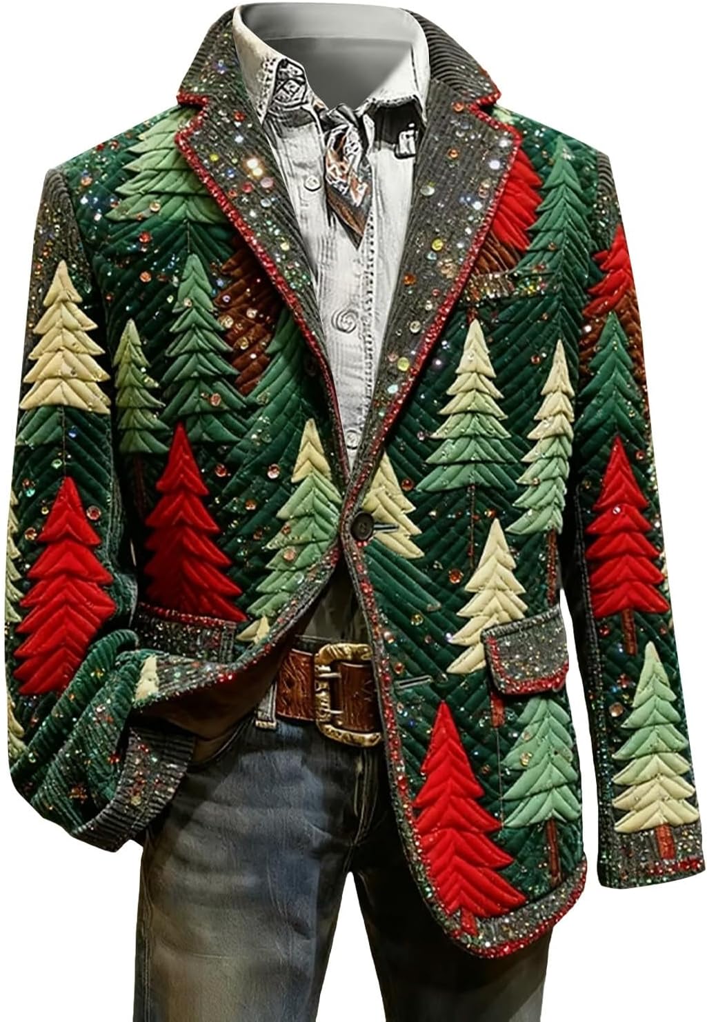 Mens Christmas Blazer Ugly Xmas Graphic Holiday Party Jacket One Button Casual Business Sport Coat with Pockets