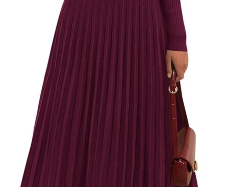 PRETTYGARDEN Women Sweater Dress Fall Fashion 2025 Long Sleeve V Neck Ribbed Knit Pleated A Line Elegant Maxi Winter Dresses