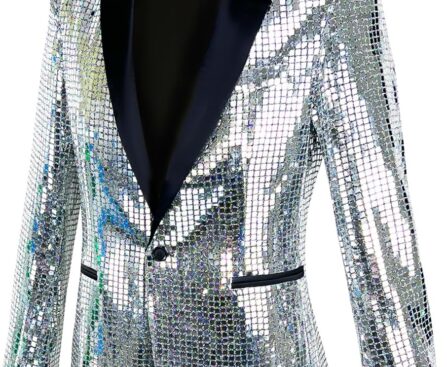 Nawgut Sequin Blazer Metallic Suit Disco Prom Shiny Jacket Wedding Party Banquet Fashion Tuxedo for Mens Adult