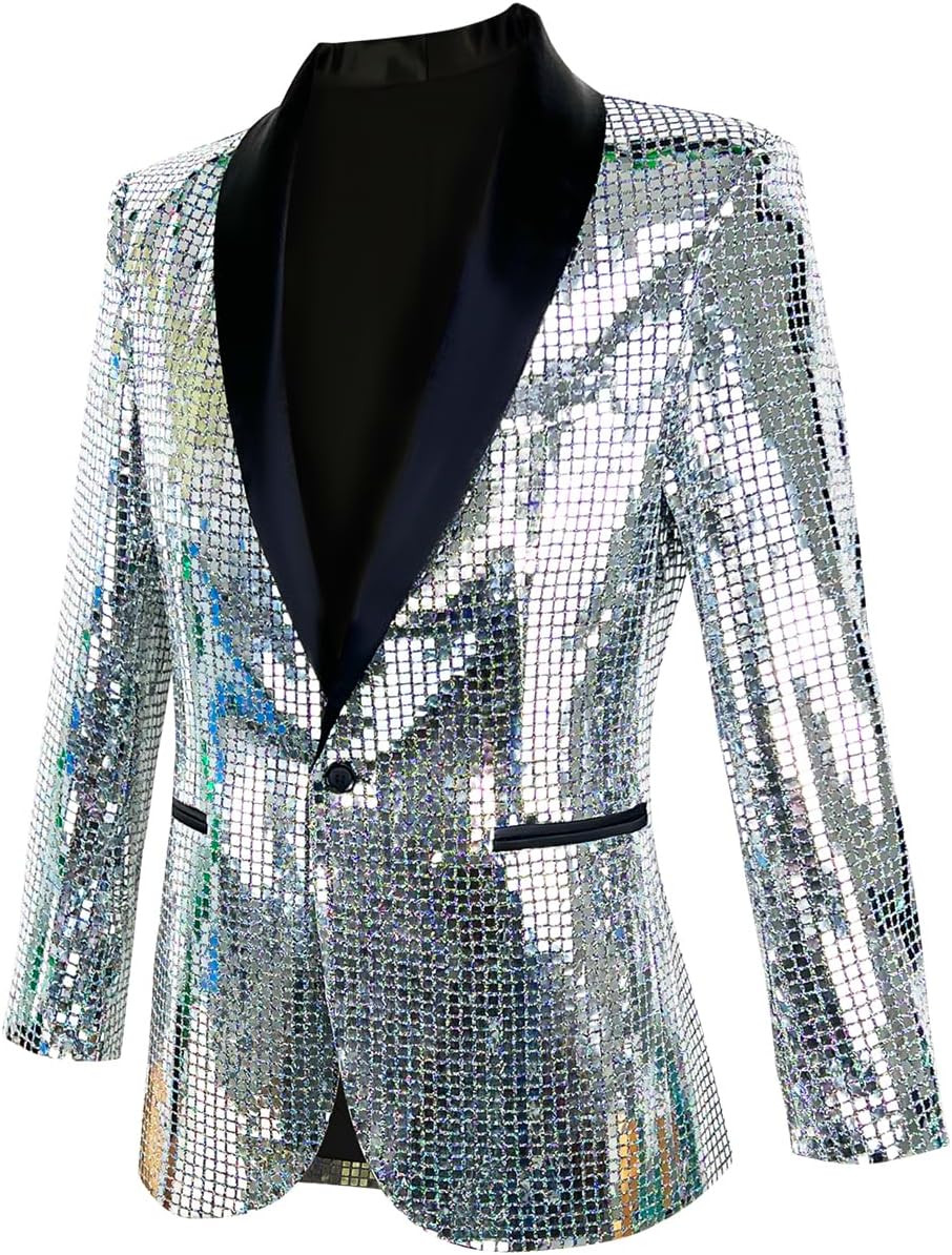 Nawgut Sequin Blazer Metallic Suit Disco Prom Shiny Jacket Wedding Party Banquet Fashion Tuxedo for Mens Adult
