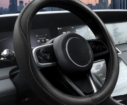 Ouzorp Car Steering Wheel Cover, Microfiber Leather Steering Wheel Covers with Anti-Slip Lining, Universal 14.5-15 inchs Black