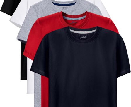 Brix Boys 5 Pack T-Shirts – Crewneck 100% Cotton Tagless Multipack Kids Short Sleeve Basic Comfort Tees.