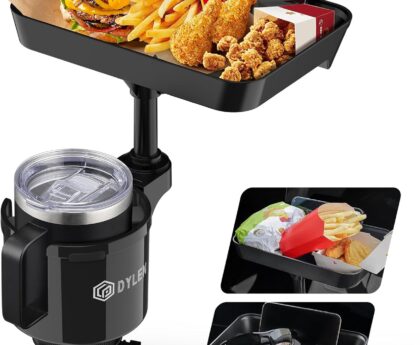 DYLEN Car Cup Holder Tray, Cup Holder Expander Adapter for Car, 9.5” Detachable Car Food Tray Table for Eating, Road Trip Essentials Fits Yeti, Hydro Flask 16-46 oz