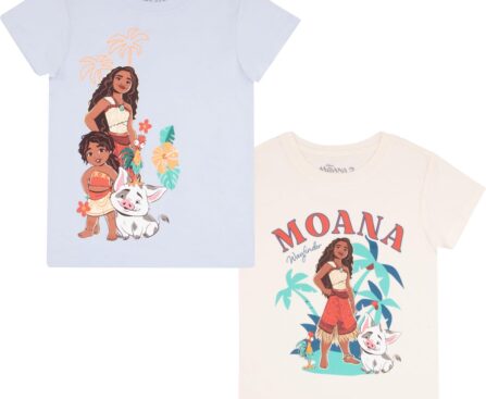 Disney Moana and Friends Girl’s Graphic Print T-Shirt 2-Pack – Short Sleeve Tees Bundle for Kids