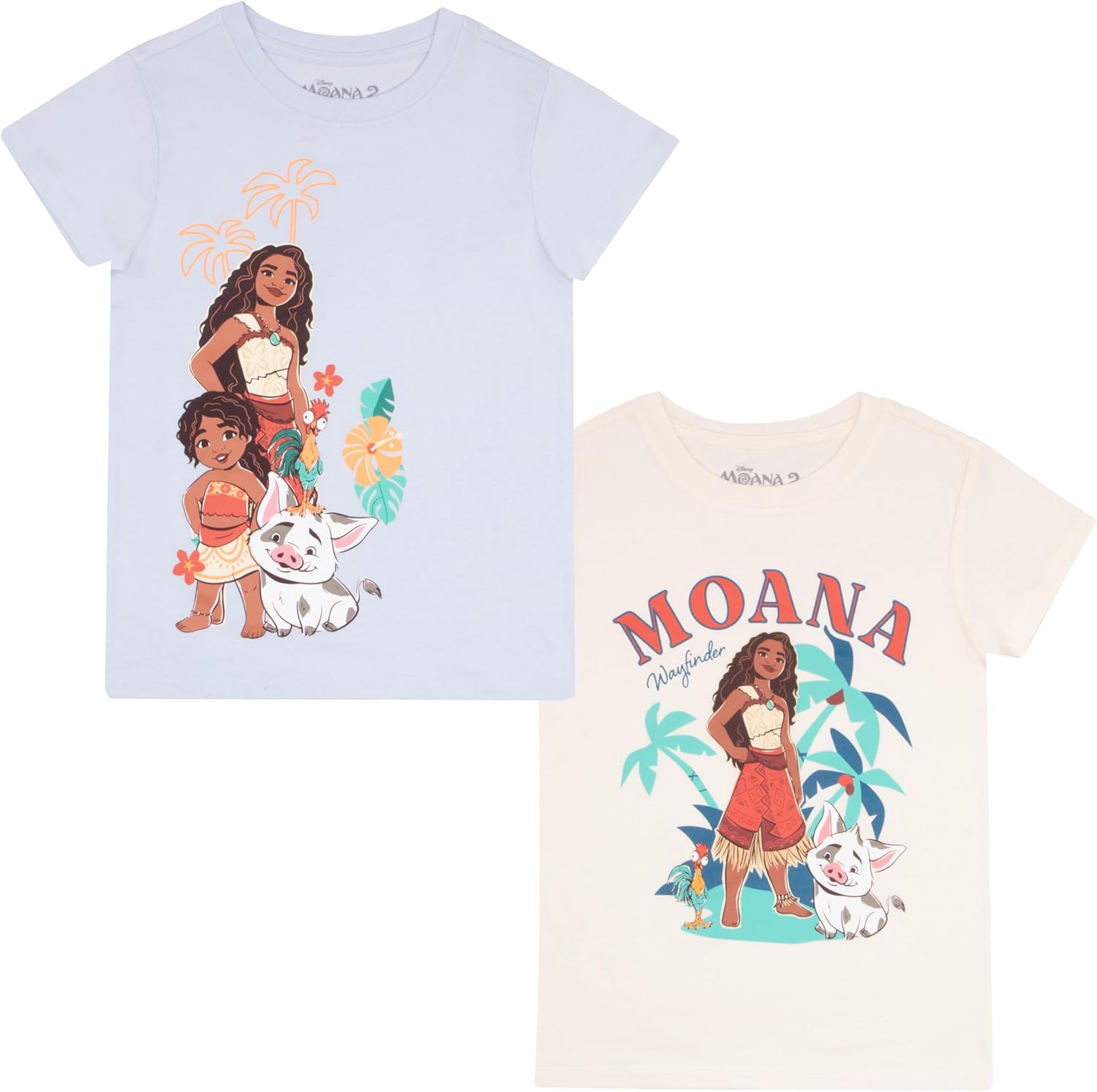 Disney Moana and Friends Girl’s Graphic Print T-Shirt 2-Pack – Short Sleeve Tees Bundle for Kids