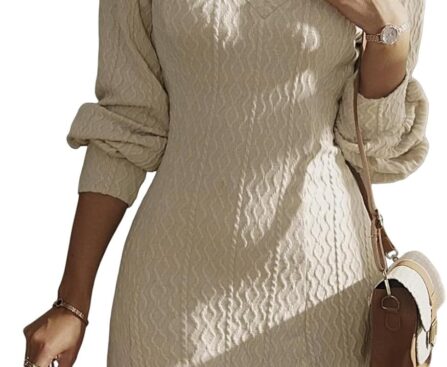 Dokotoo Fall Wedding Guest Dresses for Women 2025 Trendy V Neck Knit A Line Long Sleeve Dress Sweater Dress