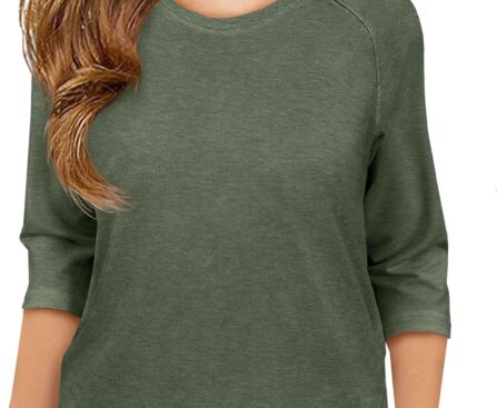 ZDC Girls Casual 3/4 Sleeve T Shirts Kids Cute Crewneck Tops Basic Tees Blouse for 5-14 Years