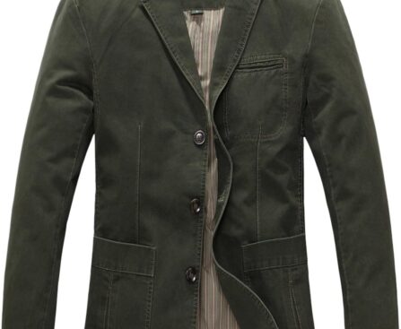 chouyatou Men’s Casual Three-Button Stripe Lined Cotton Twill Suit Jacket