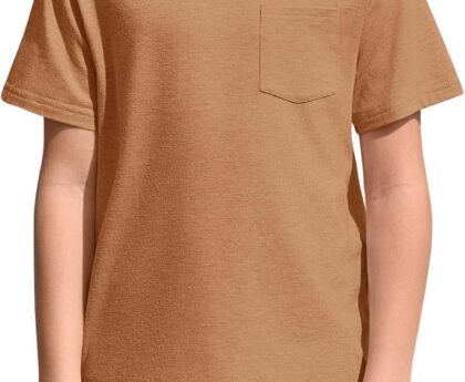 Haloumoning Boys T Shirts Kids Short Sleeve Pocket Shirt Crewneck Summer Basic Tee Tops 5-14 Years