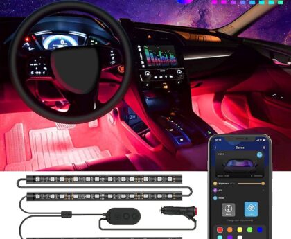 Govee Car LED Lights, Smart Car Interior Lights with App Control, RGB Lights with DIY Mode and Music Mode, 2 Lines Design LED Lights for Cars with Car Charger, 12V