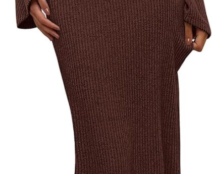 PRETTYGARDEN Women’s Fall Fashion 2025 Long Sleeve Maxi Dress Ribbed Knit Boat Neck Bodycon Casual Dresses Going Out Outfits
