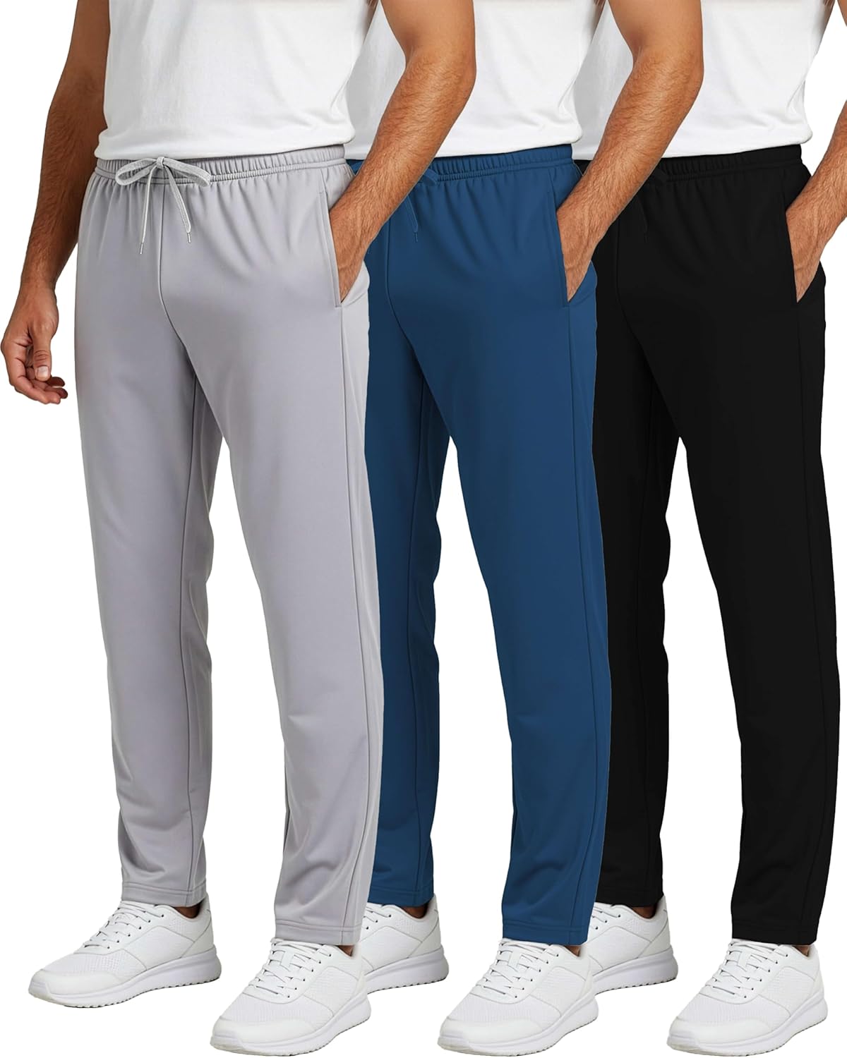 Real Essentials 3 Pack: Men’s Sweatpants – Athletic Track Pants with Pockets | Workout, Running & Lounge (Big and Tall)
