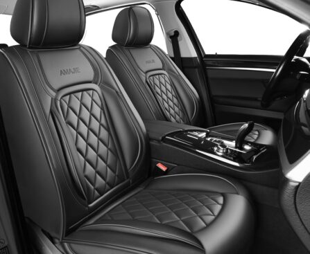 Fit Car Seat Covers for Compatible with 2017-2024 2025 -Full Set Premium Leather ， Waterproof Breathable，All-Weather Seat Cushion Protecto & Airbag Compatible 【Black】(KBJ-4004-1)