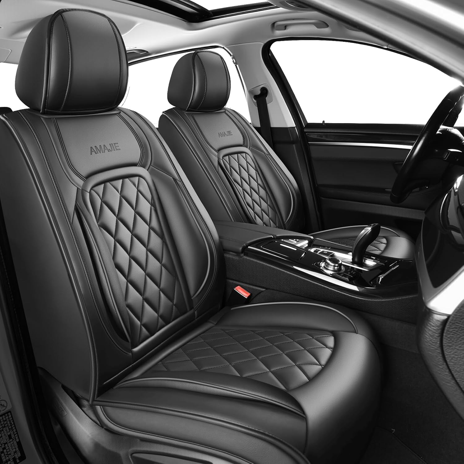 Fit Car Seat Covers for Compatible with 2017-2024 2025 -Full Set Premium Leather ， Waterproof Breathable，All-Weather Seat Cushion Protecto & Airbag Compatible 【Black】(KBJ-4004-1)
