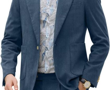 Men’s Suits Corduroy 2 Piece Slim Fit One Botton Tuxedo Wedding Suit for Men Formal Blazer Suit for Prom Party