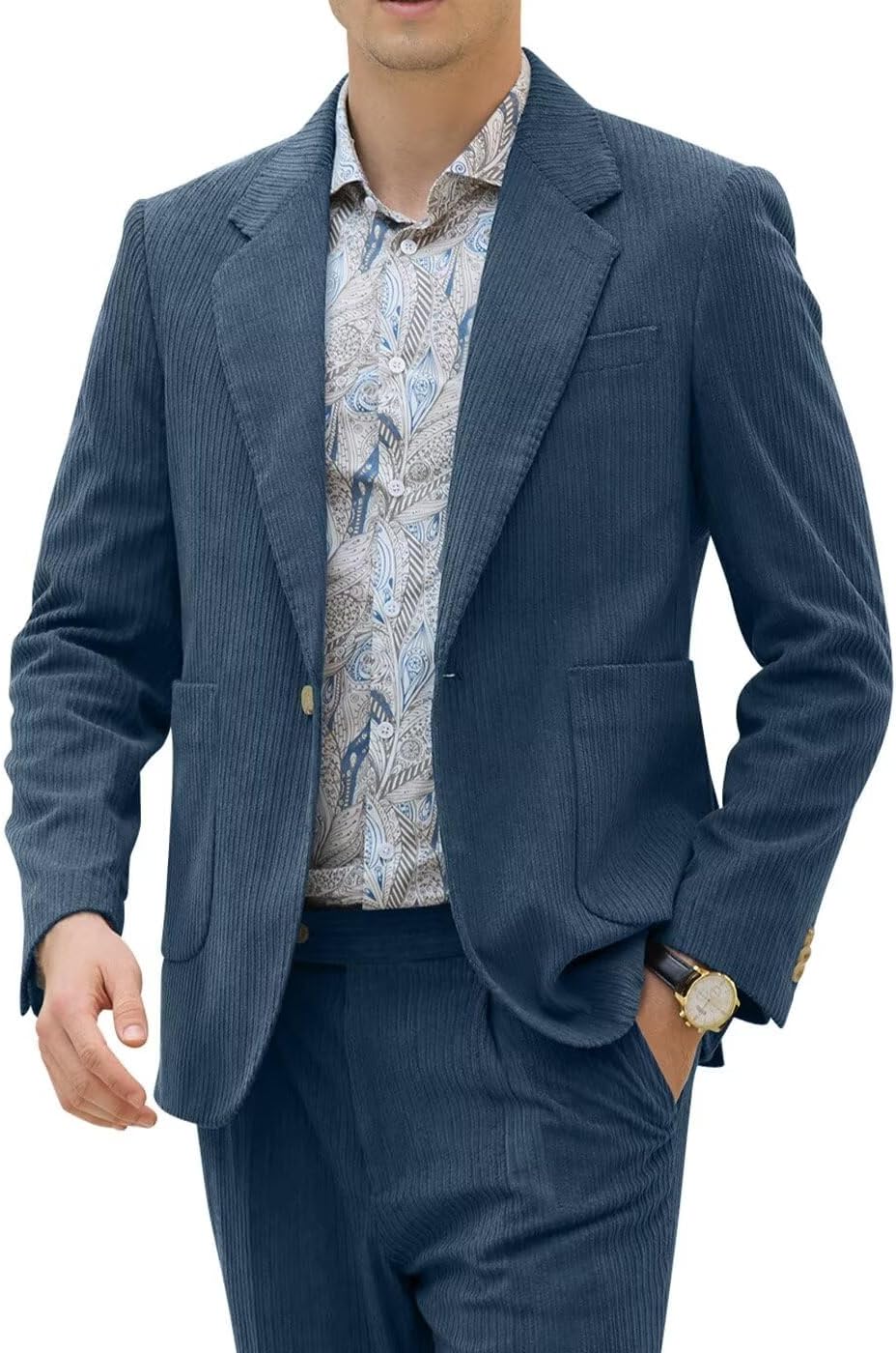 Men’s Suits Corduroy 2 Piece Slim Fit One Botton Tuxedo Wedding Suit for Men Formal Blazer Suit for Prom Party