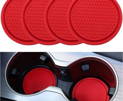 SINGARO Car Cup Coaster, 4PCS Universal Non-Slip Cup Holders Embedded in Ornaments Coaster, Car Interior Accessories, Red