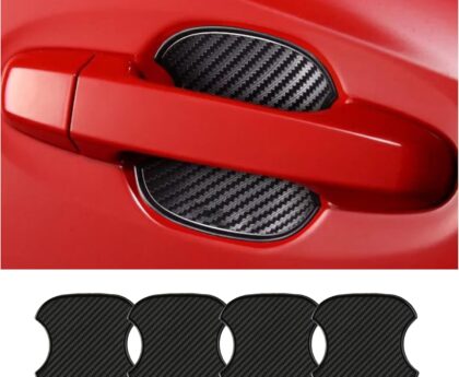 4PCS Car Door Handle Cup Scratch Protectors, TPU Carbon Fiber Door Bowl 3D Sticker, Handle Paint Cover Guard Pad, Universal Door Handle Protective Film for Most Cars (Medium-Black)
