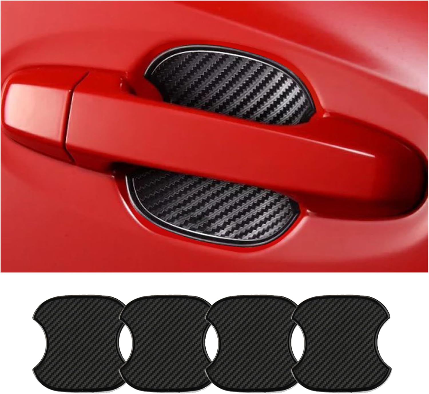 4PCS Car Door Handle Cup Scratch Protectors, TPU Carbon Fiber Door Bowl 3D Sticker, Handle Paint Cover Guard Pad, Universal Door Handle Protective Film for Most Cars (Medium-Black)