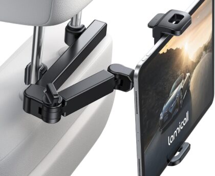 Lamicall Car Headrest Tablet Holder – [3 in 1 Extension Arm] Adjustable Tablet Car Mount for Back Seat, Road Trip Essentials for Kids, for 4.7-11″ Device Like iPad Pro, Air, Mini, Galaxy, Fire, Black