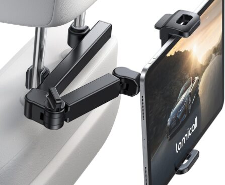 Lamicall Car Headrest Tablet Holder – [3 in 1 Extension Arm] Adjustable Tablet Car Mount for Back Seat, Road Trip Essentials for Kids, for 4.7-11″ Device Like iPad Pro, Air, Mini, Galaxy, Fire, Black