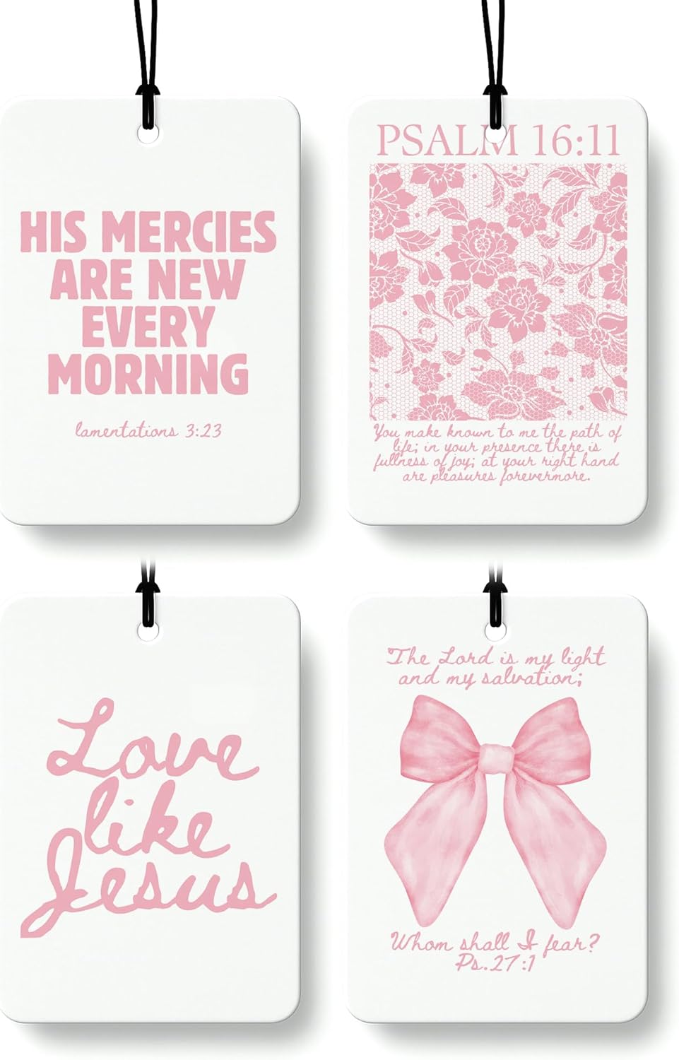 Pink Christian Car Air Freshener 4 Pcs, Girly Pink Bow Floral Religious Hanging Air Freshener for Cars Closet Drawer Books, Cute Preppy Christian Car Accessories Mirror Decor for Women