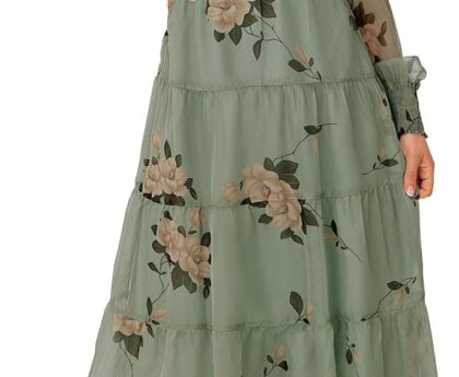 ANRABESS Womens Floral Long Sleeve Maxi Dress V Neck Chiffon Flowy Boho A-Line 2025 Fall Wedding Guest Party Wrap Dresses