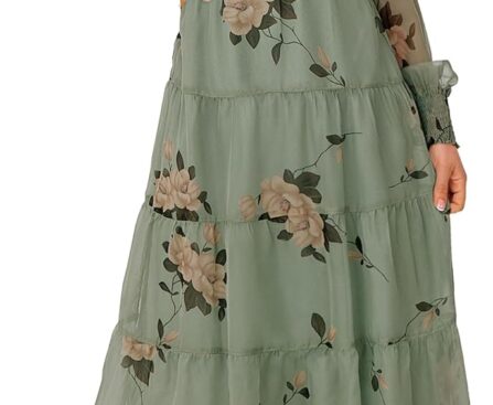 ANRABESS Womens Floral Long Sleeve Maxi Dress V Neck Chiffon Flowy Boho A-Line 2025 Fall Wedding Guest Party Wrap Dresses