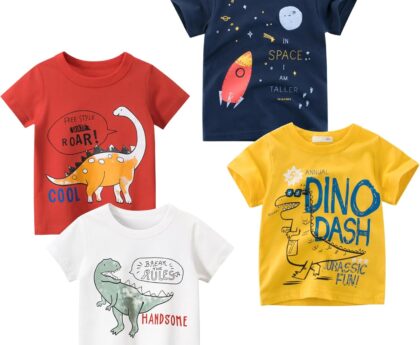 Toddler Boys Shirts Short-Sleeve Little Kids t Shirts Boys’ Tops, Tees & Shirts Graphic TEE Age for 2-7 Years 4-Pack