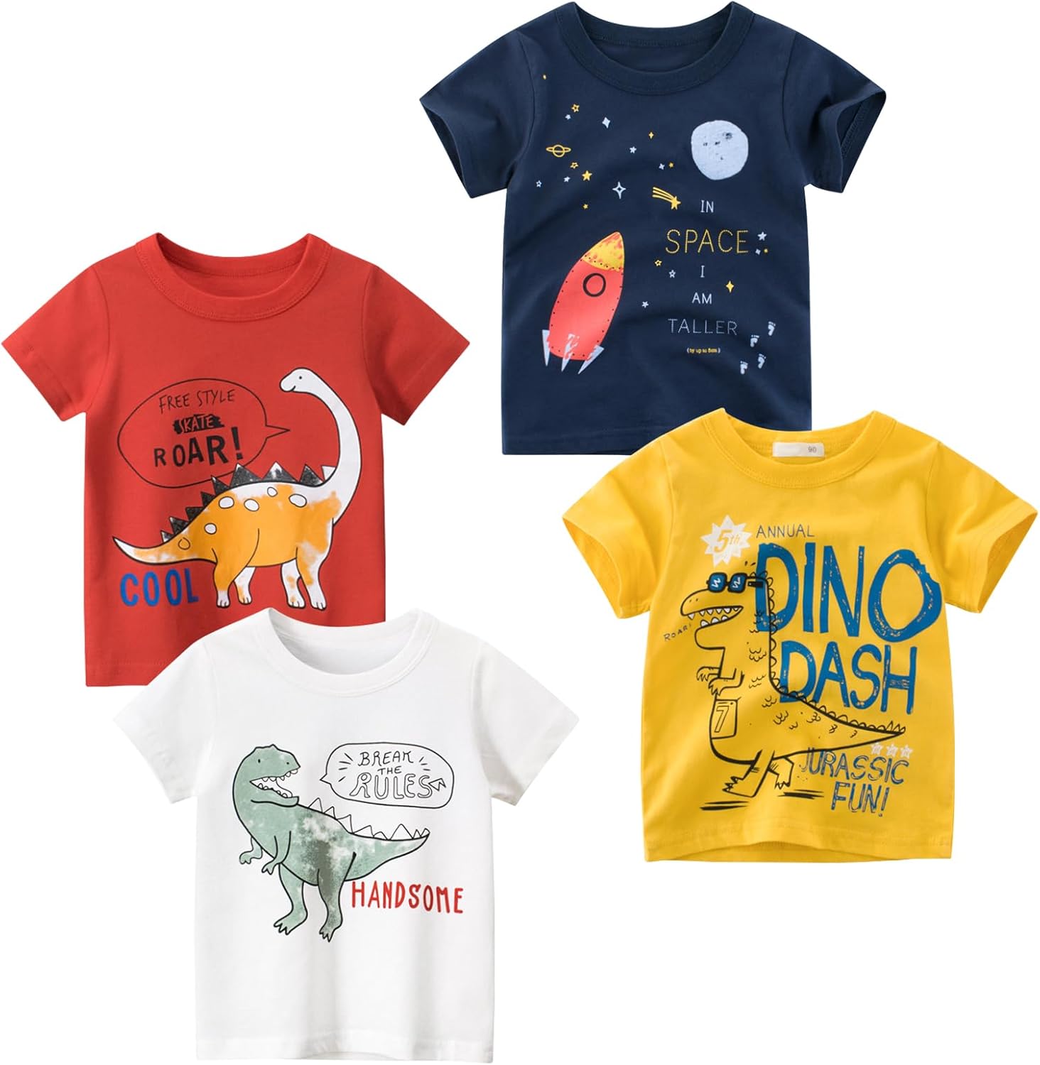 Toddler Boys Shirts Short-Sleeve Little Kids t Shirts Boys’ Tops, Tees & Shirts Graphic TEE Age for 2-7 Years 4-Pack