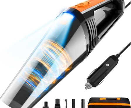 Car Vacuum, Portable Car Vacuum Cleaner High Power 8000Pa, Small 12V Handheld Vacuum with LED Light,16.4Ft Corded, Deep Detailing Cleaning Kit of Car Interior with Dry for Men/Women