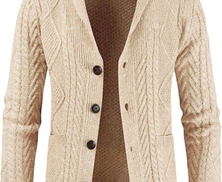 JMIERR Men’s Casual Wool Blend Cardigan Sweaters Long Sleeve Shawl Collar Buttons Down Cable Knit Sweater