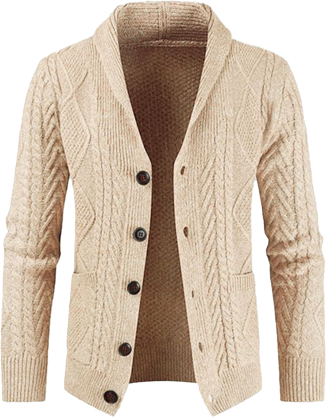 JMIERR Men’s Casual Wool Blend Cardigan Sweaters Long Sleeve Shawl Collar Buttons Down Cable Knit Sweater