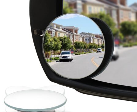 LivTee Blind Spot Mirror, 2″ Round HD Glass Frameless Convex Rear View Mirrors Exterior Accessories with Wide Angle Adjustable Stick for Car SUV and Trucks, Pack of 2