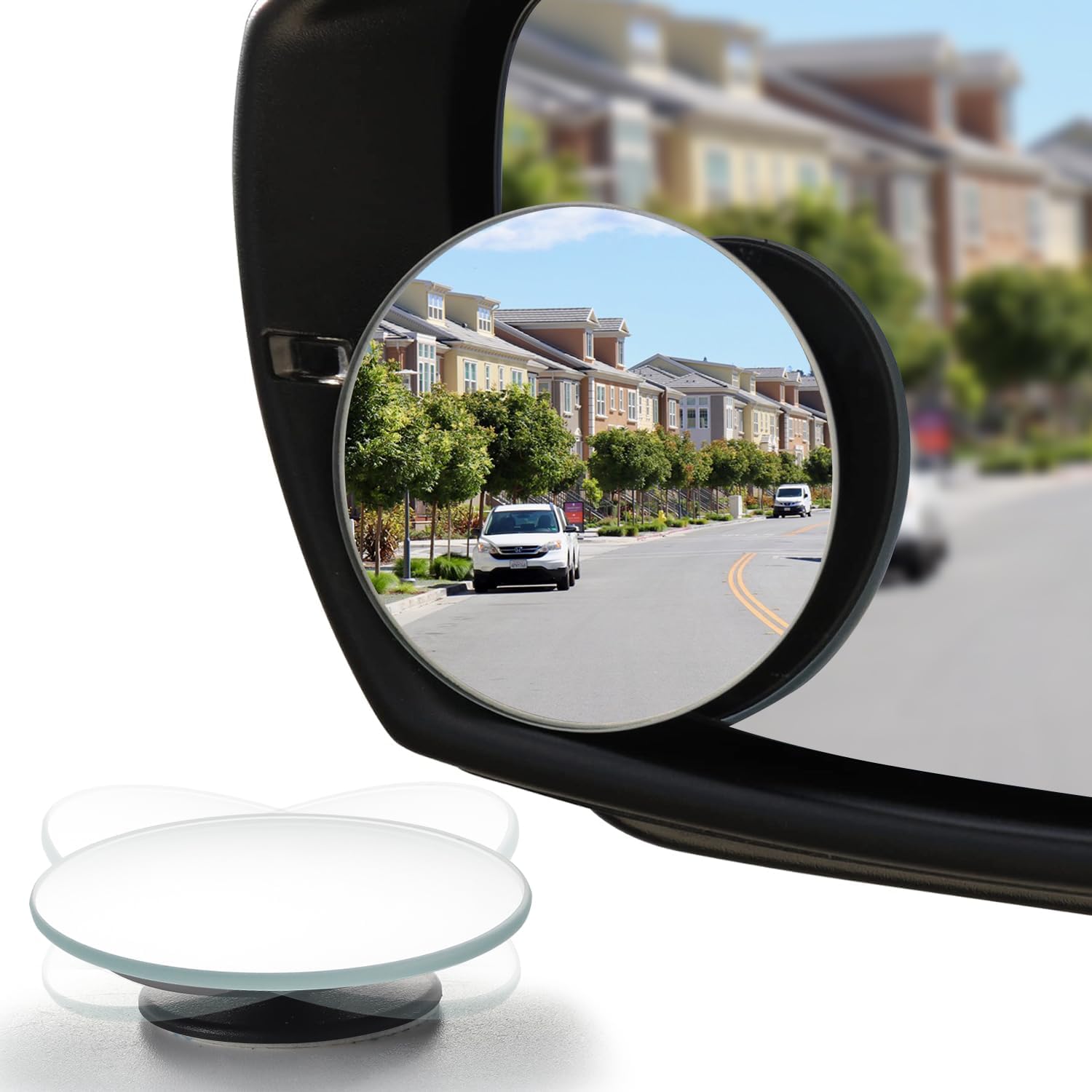 LivTee Blind Spot Mirror, 2″ Round HD Glass Frameless Convex Rear View Mirrors Exterior Accessories with Wide Angle Adjustable Stick for Car SUV and Trucks, Pack of 2
