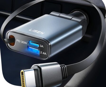 LISEN for Car Charger USB C Fast Charge fit iPhone 17 Pro Max Air, [Ultra-Mini, 60% Less Space] 57W Type C Retractable Car Phone Charger Adapter for iPhone 16e 16 15 Samsung S25 S24 Pixel Android