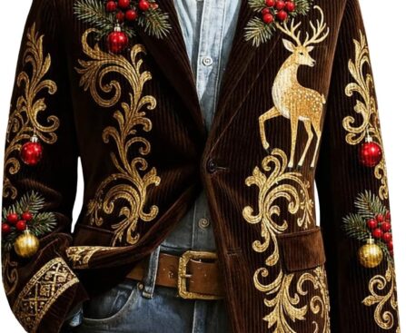 Mens Christmas Blazer Ugly Xmas Graphic Holiday Party Jacket One Button Casual Business Sport Coat with Pockets