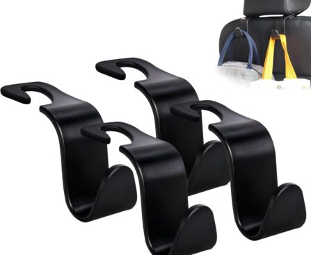 Amooca Car Seat Headrest Hook 4 Pack Hanger Storage Organizer Universal for Handbag Purse Coat fit Universal Vehicle Car Black S Type