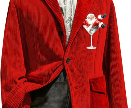 Christmas Blazer Men Vintage Corduroy Xmas Graphic Suit Jackets Slim Lapel Button Down Blazers for Dinner Party 2025