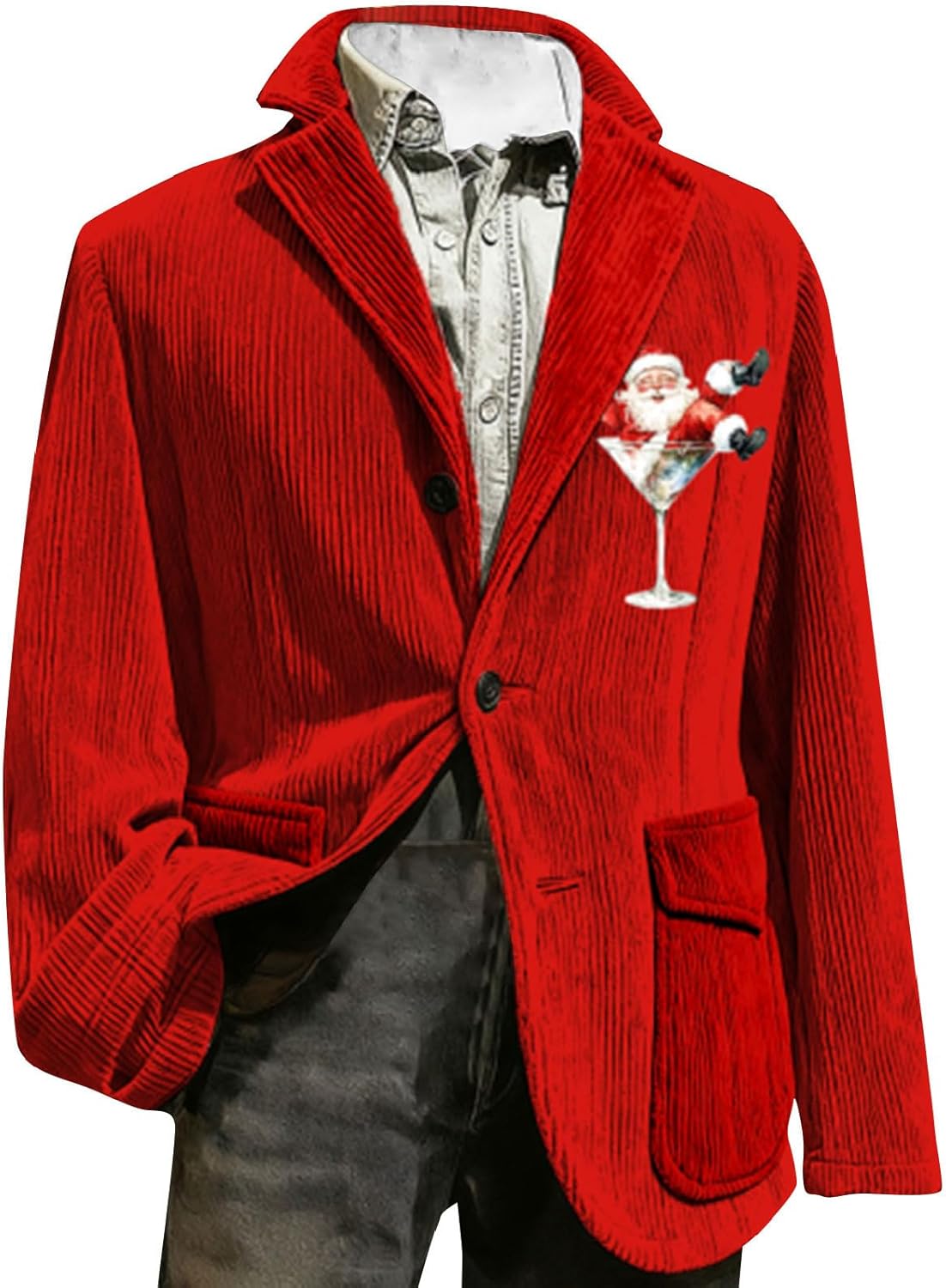 Christmas Blazer Men Vintage Corduroy Xmas Graphic Suit Jackets Slim Lapel Button Down Blazers for Dinner Party 2025