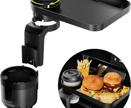 Car Cup Holder Tray -Expander- 3 in 1 Detachable Food Table Tray with Solid Base – Road Trip Essentials Accessories Gadgets – Fits Yeti, Hydro Flask 32/40 oz