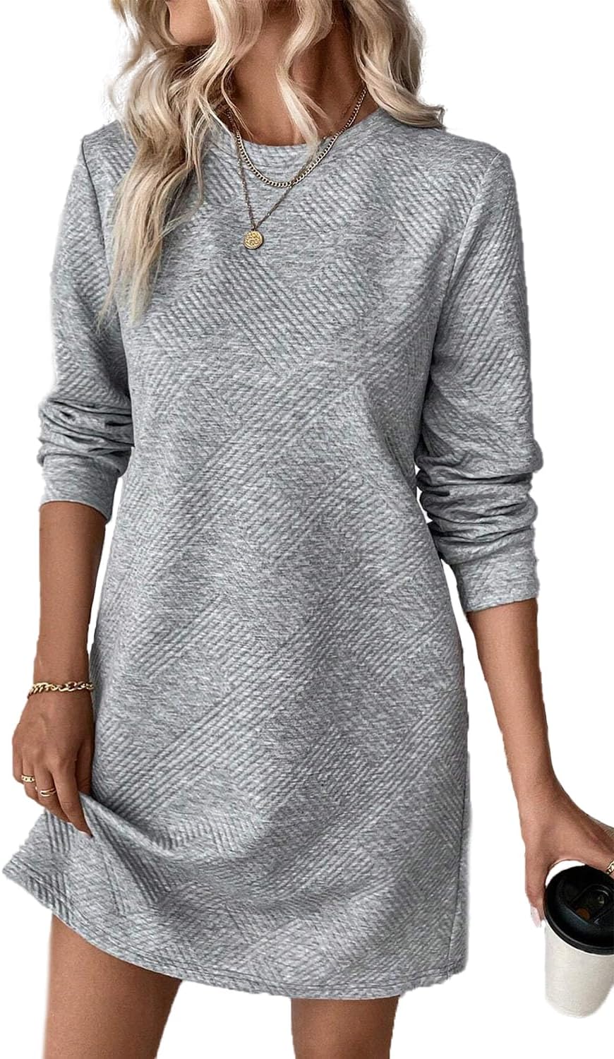 OCSTRADE Womens Sweatshirt Dresses Crewneck Long Sleeve Textured Shift Dresses Trendy Girls 2025 Fall Pullover Tops