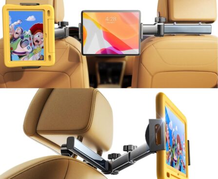 LISEN 3 in 1 for iPad Holder for Car Accessories for Women Road Trip Essentials for Travel Truck Backseat Car Organizer Car tv Headrest Tablet Holder iPad Car Mount for Kids Fire Tablet 4.7-11″